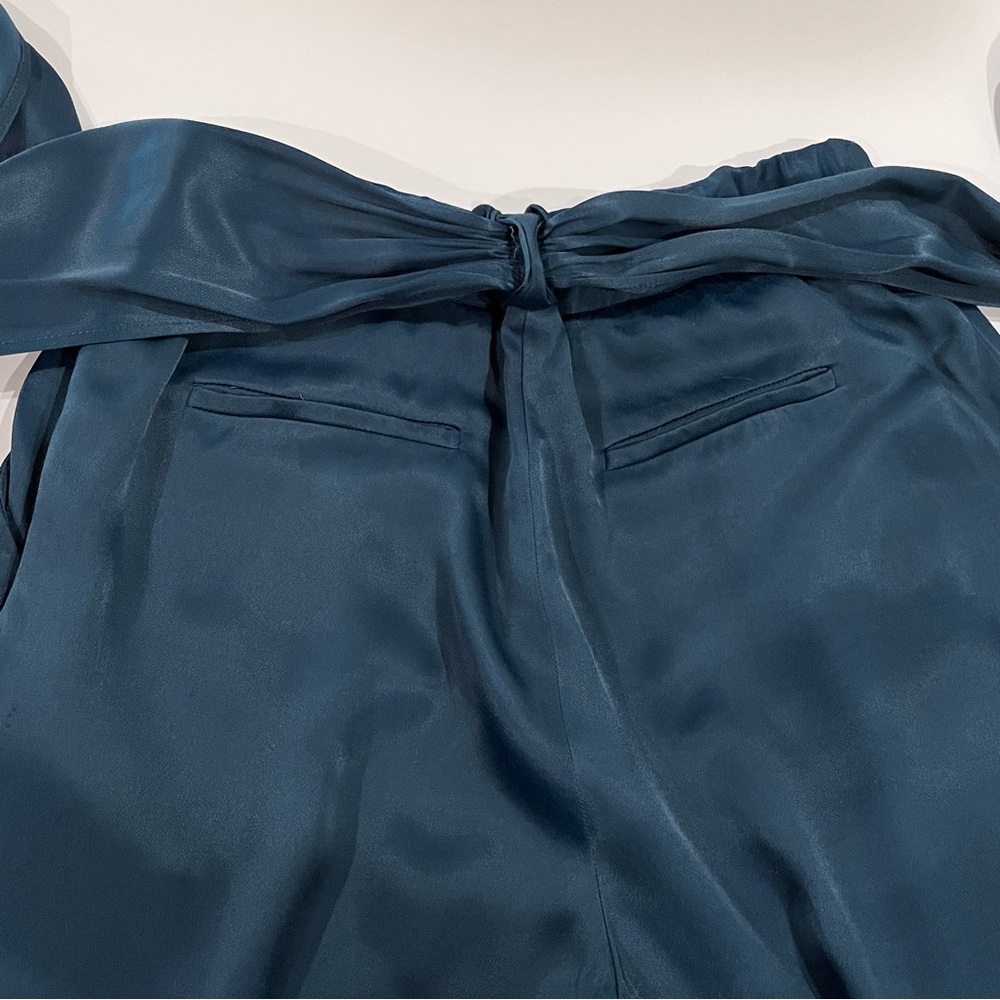 Anthropologie ett:twa Silky Satin Tie Waist Pants Tapered Ankle Blue Size US 8 - Picture 9 of 10